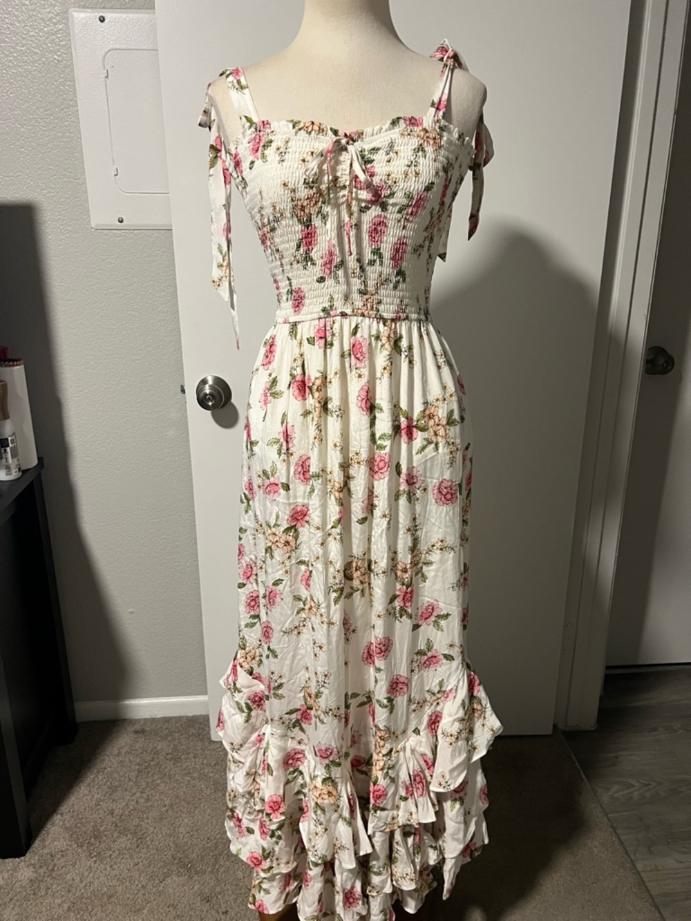 Yumi Kim Cream Maxi Dress with Pink Rose Print